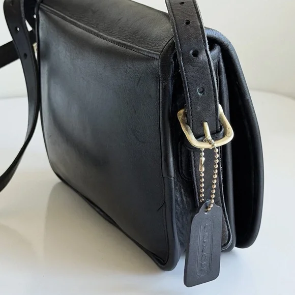 Vintage Coach Black Leather Crossbody Saddle Pouch Bag 9590 Made In NYC '80's - Picture 6 of 16